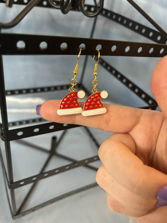 Christmas Red/Gold Dotted Santa Hat Earrings