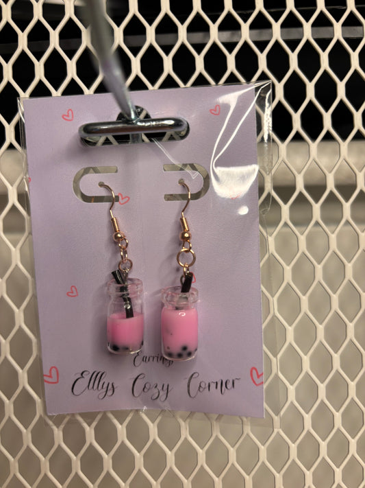 Pink Rose Boba Dangle Earrings