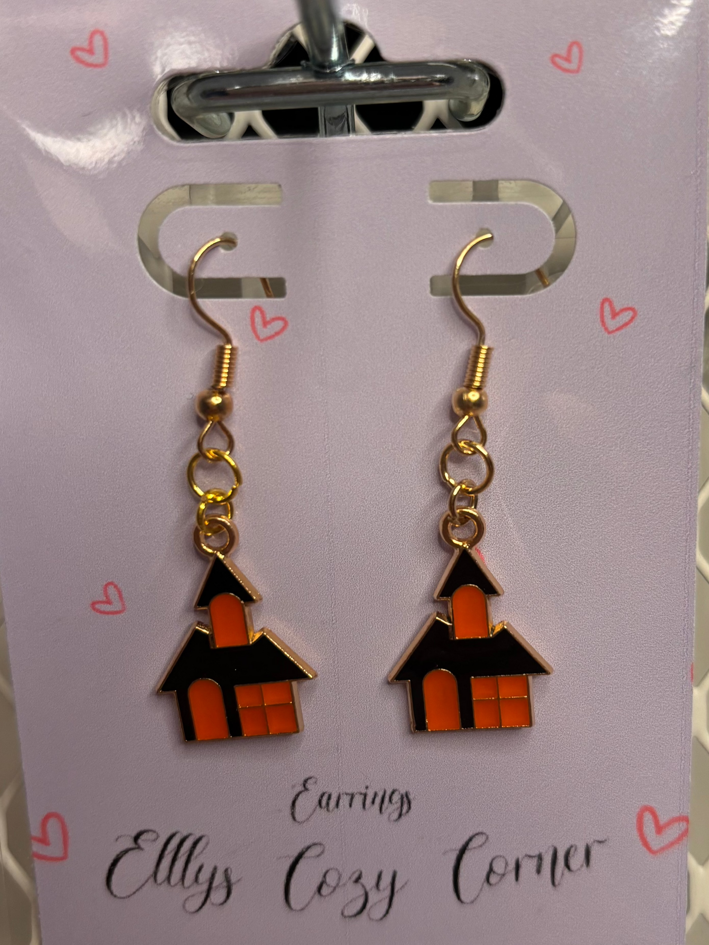 Spooky Black and Orange House Dangle Earrings