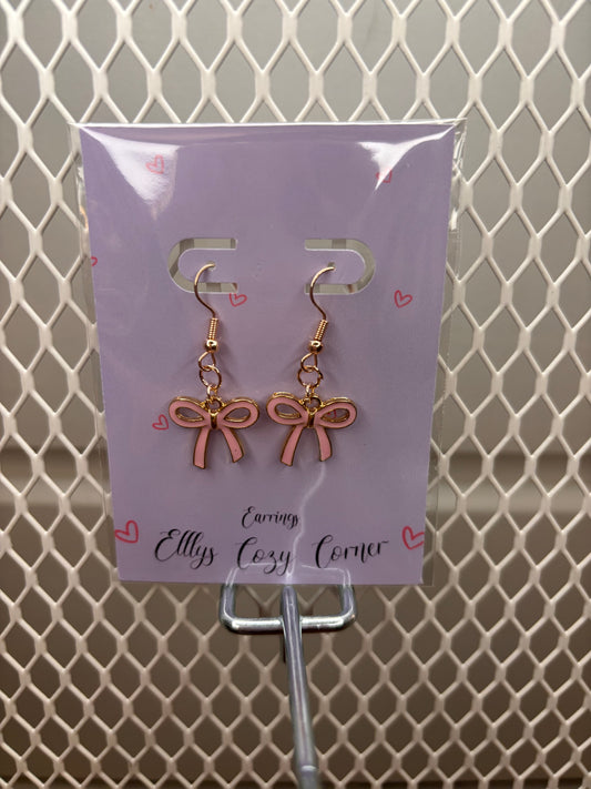 Elegant Pink Bow Dangle Earrings