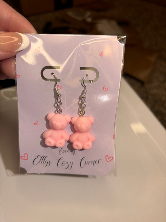 Pink Teddy Bear Dangle Earrings