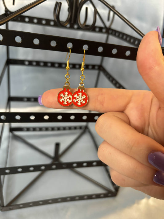 Christmas Red Snowflake Ornament Earrings