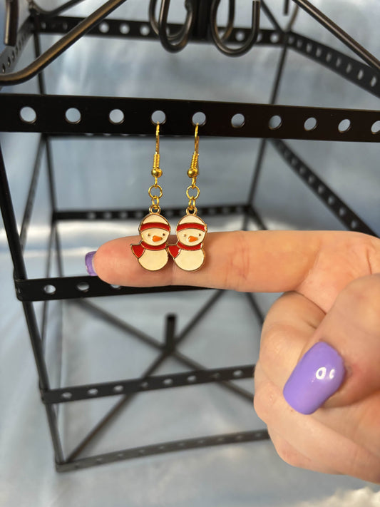 Christmas Red Hat/Scarf Snowman Earrings