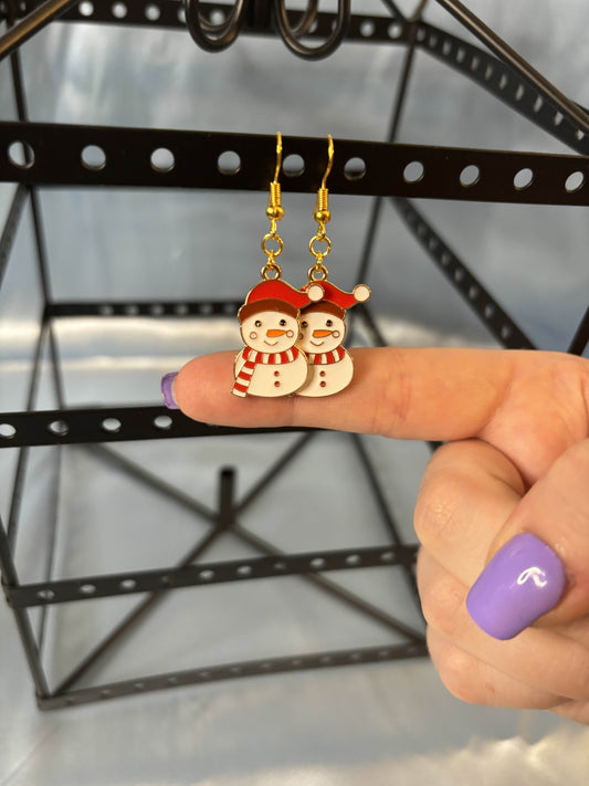 Christmas Smiling Red Snowman Earrings