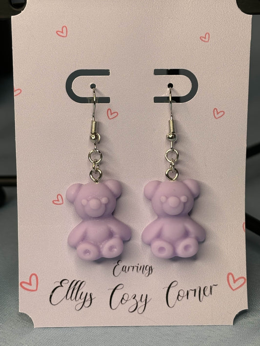 Lavander Teddy Bear Dangle Earrings