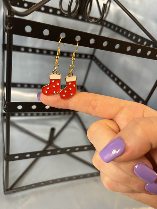 Christmas Red/White Dotted Stocking Earrings